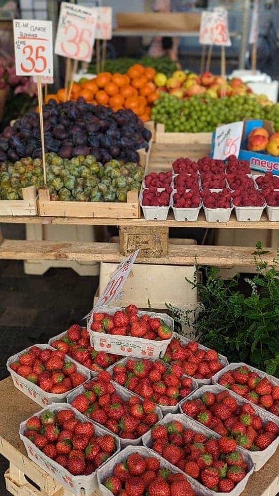 display of fresh fruit at a market in copenhagen
