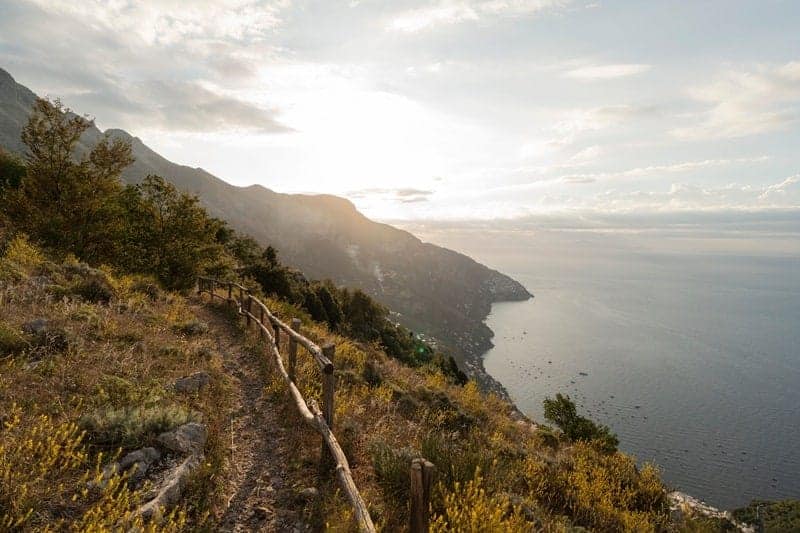 hiking path at dawn along the mountains in positano during a vegan-friendly wellness retreat at Le Sirenuse 