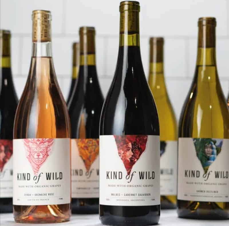 lineup of vegan red, white, and rose wines from kind of wild