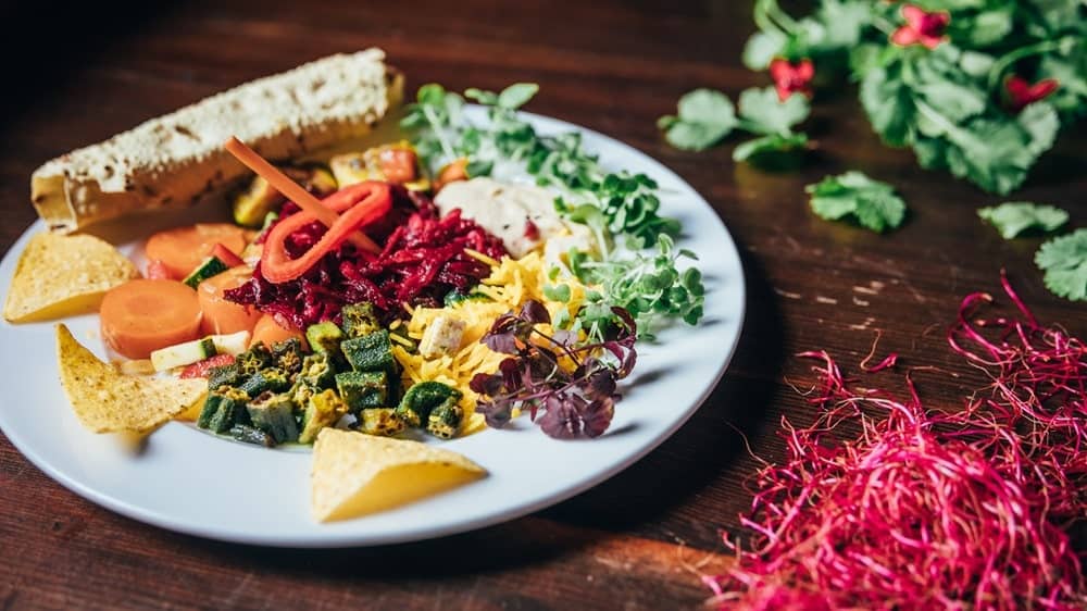 colorful Indian vegan ayurvedic plate at Tassajara Veganes in Hamburg