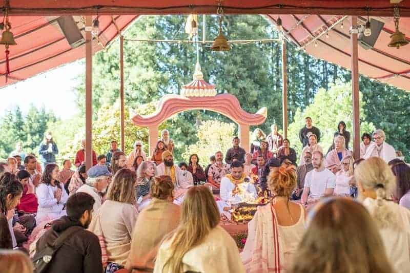 a special temple ceremony at a yoga retreat at mount madonna in california