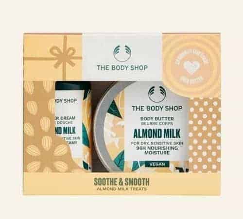 a small gift set of vegan almond milk body butter from the body shop in a gift set