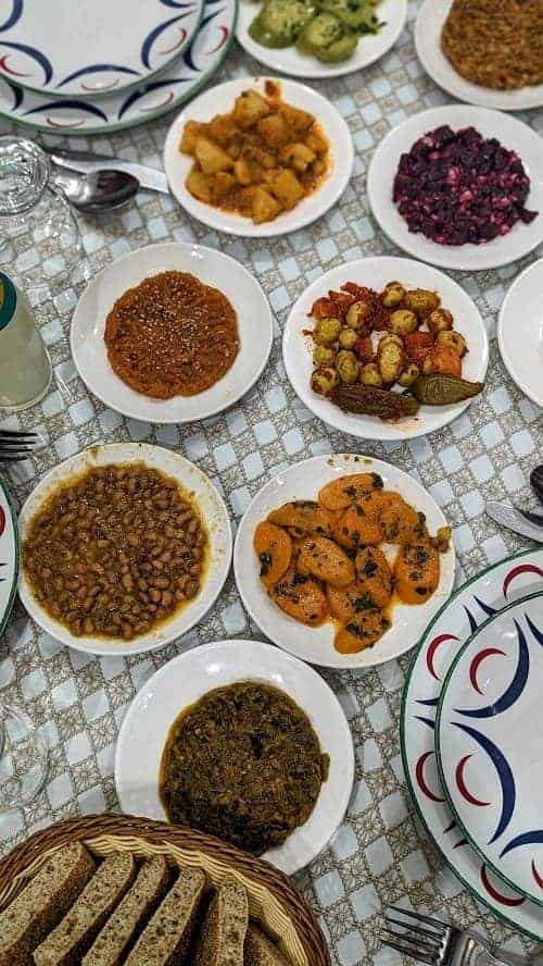 a spread of traditional vegan Moroccan salads