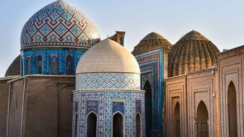 beautiful blue tile mosque dome in uzbekistan