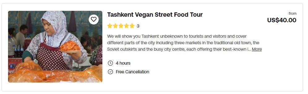 listing for a vegan food tour through the capital of uzbekistan, tashkent