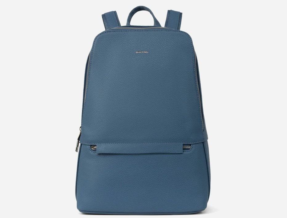 dark blue vegan leather backpack from matt and nat on a white background