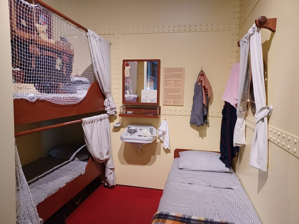 A tourist cabin where passengers stayed during their transatlantic journey thats on display at the Canadian Immigration Story Exhibit in halifax 