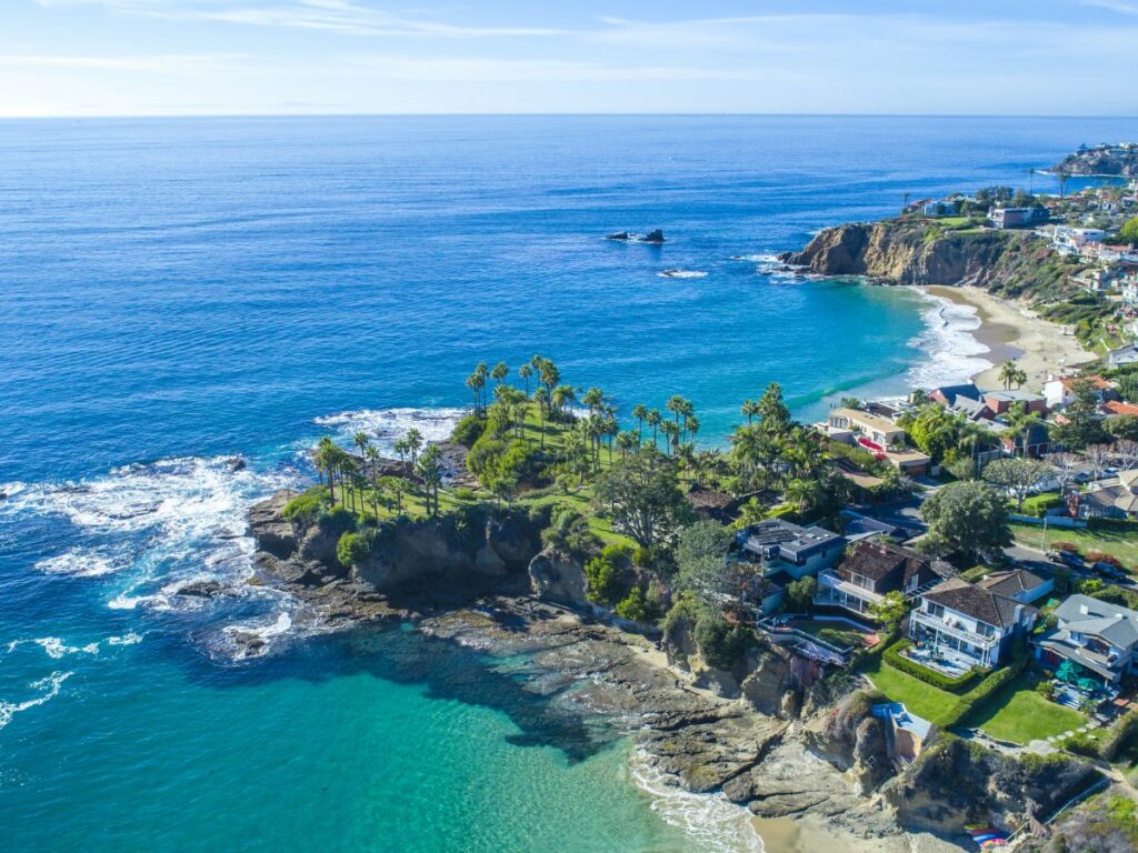 overhead view of the coastline of laguna beach, california