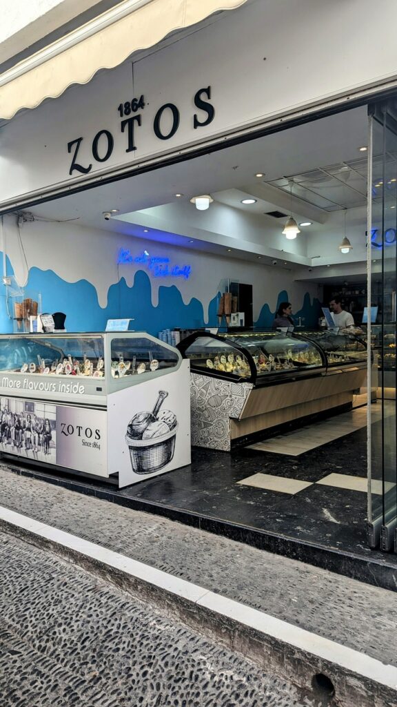 the vegan-friendly gelato shop zotos in fira, santorini