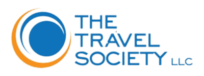 the travel society blue and orange company logo