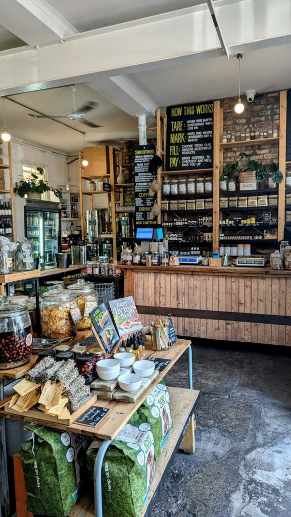 inside of the plastic free grocery shop nude foods in cape town