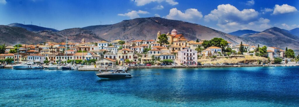 turquoise waters surrounding a quiet island in greece