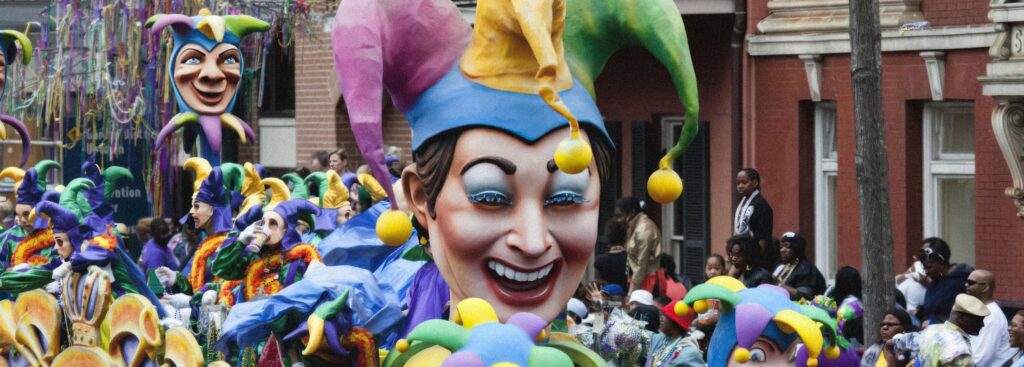 colorful float in the mardi gras parade in new orleans