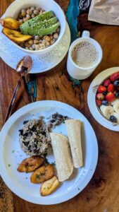 spread of three vegan breakfast items at igloo beach lodge in manuel antonio