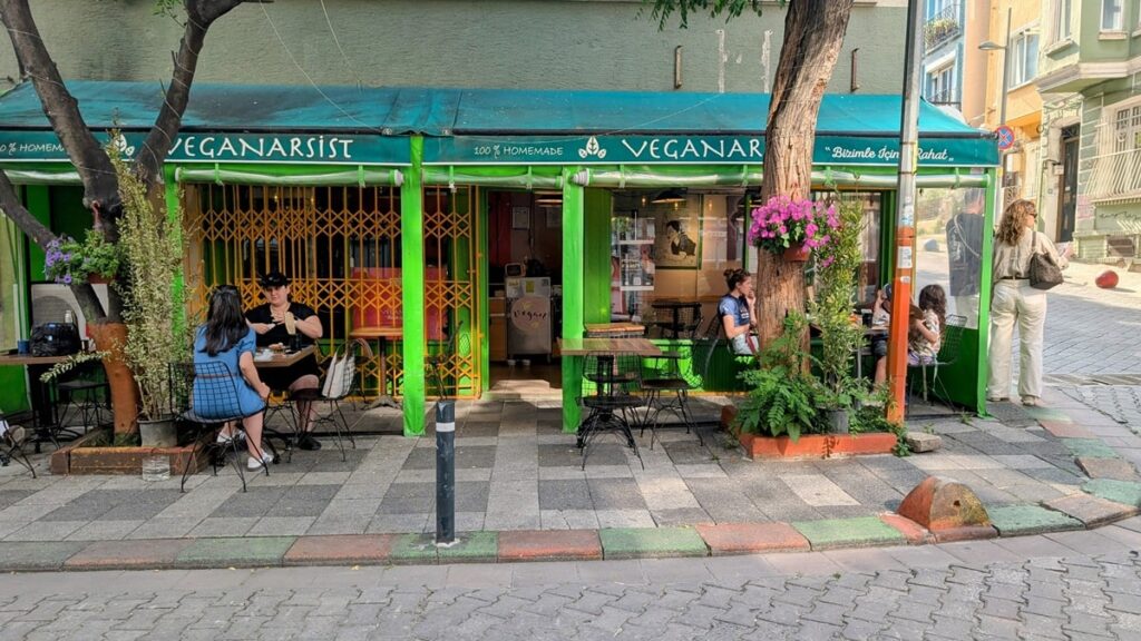 outside of the vegan cafe Veganarsist on the asian side of istanbul