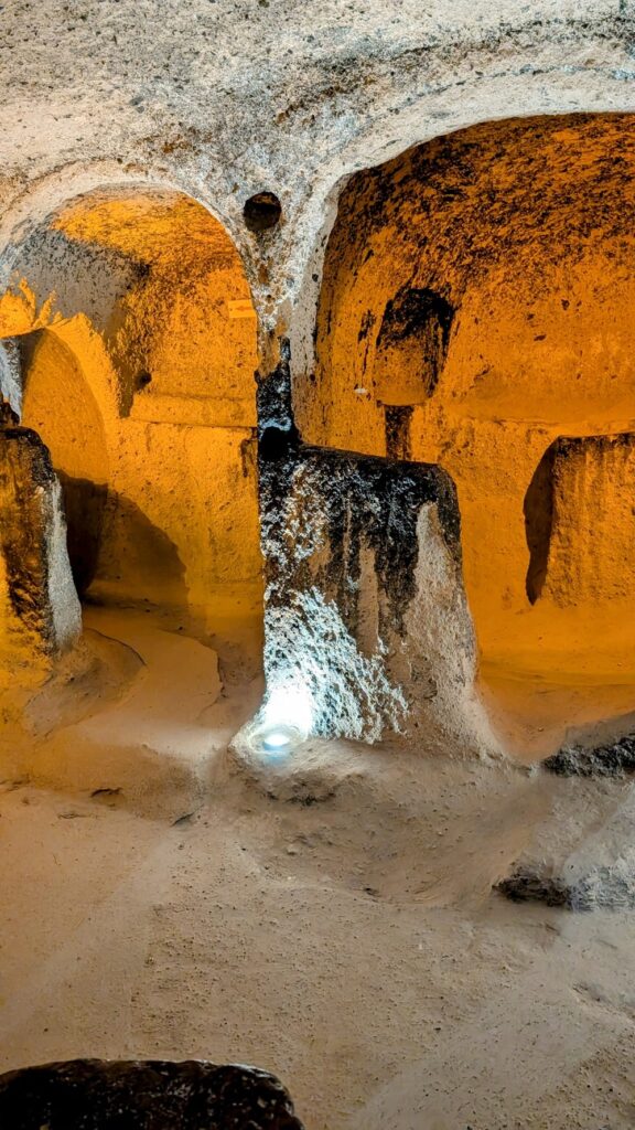 the kitchen area in a cave house in turkey