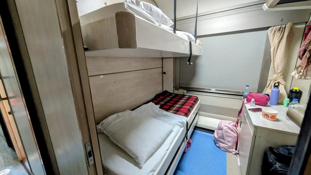 an overnight train in turkey with two beds in one shared cabin