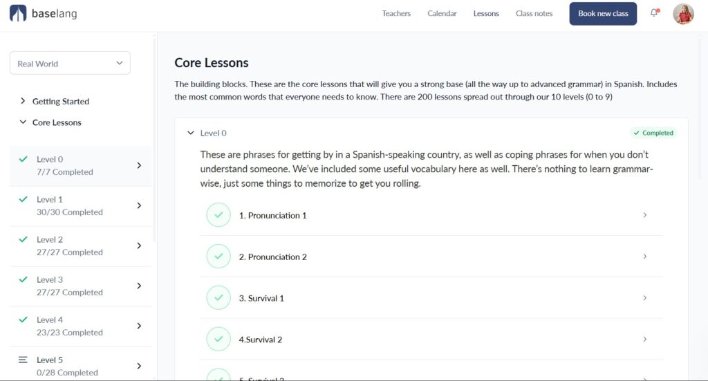 core lessons offered in the baselang real world program