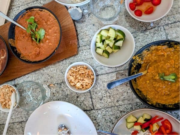 spread of vegan strews on a white table in reykjavik