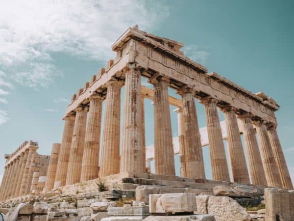 upclose shot of the acropolis on a bright and clear day without any construction