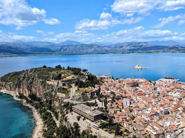 overhead view of napflio greece on a clear day
