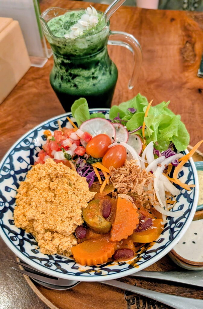 mexican inspired salad with spice tofu and veggies at pure vegan heaven in Koh Phangan