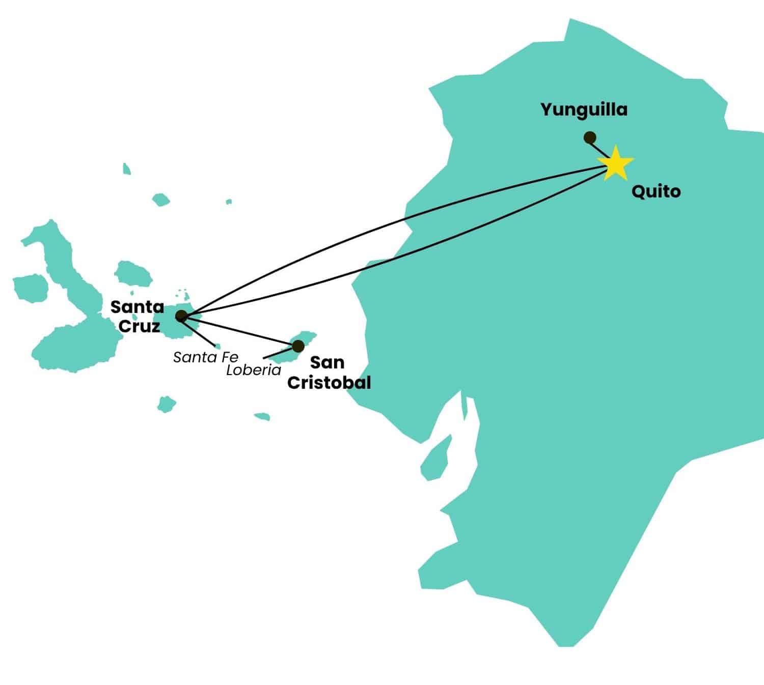 map of a vegan tour through ecuador and the galapagos