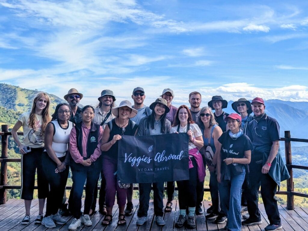 group of 15 adventurous vegan travelers traveling with the vegan company, veggies abroad through mainland ecuador