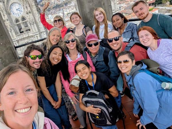 a group of veggies abroad travelers posing for a selfie in quito